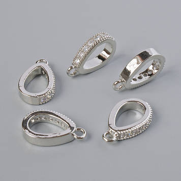 Підкулонник з білими стразами, сріблястий колір металу d-15х3мм+- 1шт.