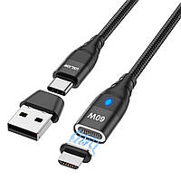 Кабель магнітний для заряджання телефона, смартфона USLION Type C 60 W 1 м Micro USB Android
