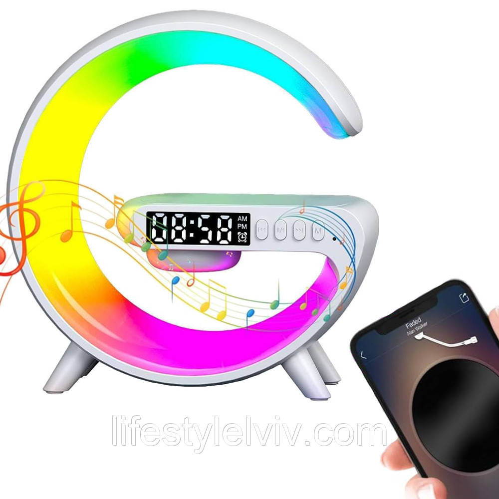 Настільна лампа RGB нічник з бездротовою зарядкою 3в1, G63 / Смарт лампа з Bluetooth колонкою / Світильник, фото 1