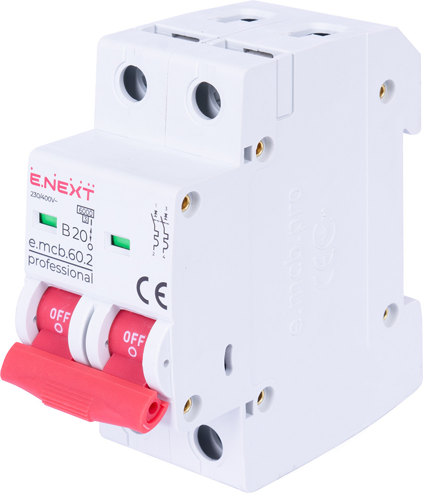 Модульний автоматичний вимикач e.mcb.pro.60.2.B 20 new, 2р, 20А, В, 6кА, new