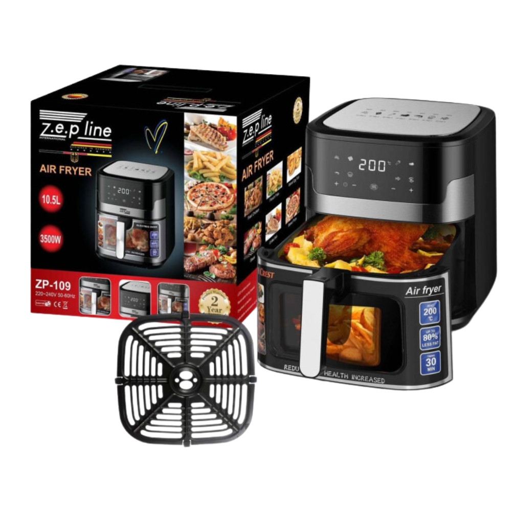 Фритюрниця без масла Zepline 3500W сенсорна аерофрітюрниця мультипіч безмасляна з таймером 10,5л для дому, фото 1