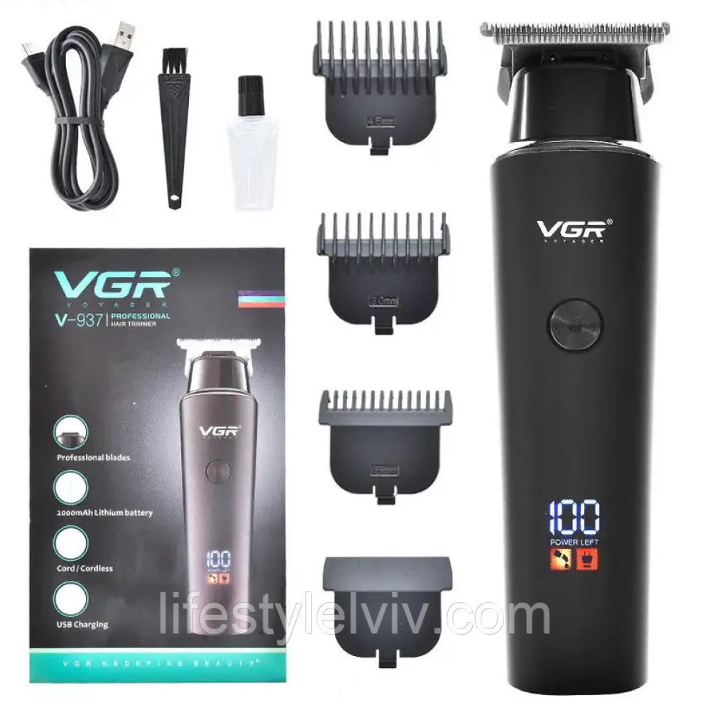 Акумуляторна машинка для стрижки з 3 насадками, VGR V-937 / Професійна машинка для гоління, фото 1