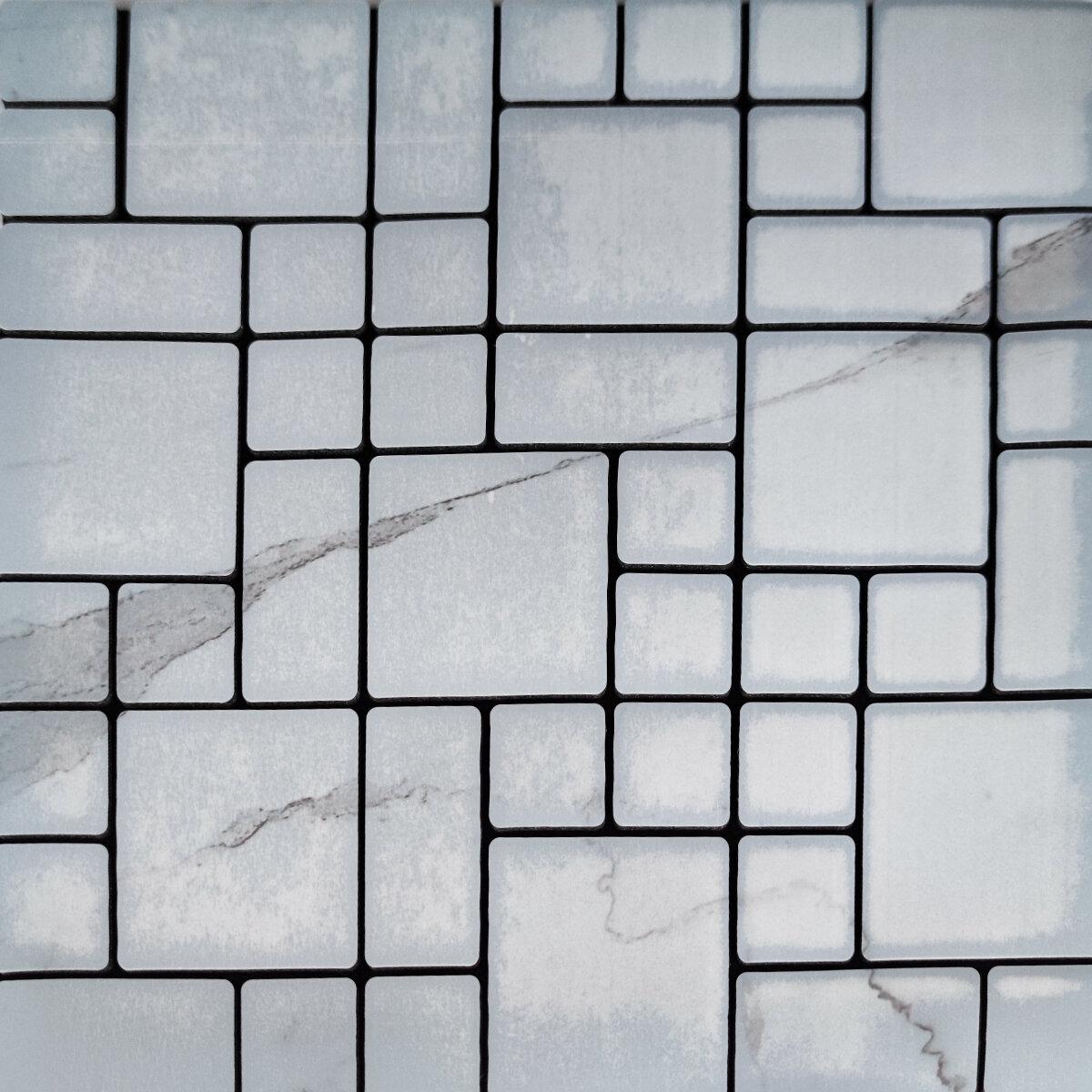 Мягкие стеновые панели Мозаика PET Мраморный лабиринт 300х300х4 мм пластиковая плитка самоклейка Серый декор - фото 2 - id-p2112353231
