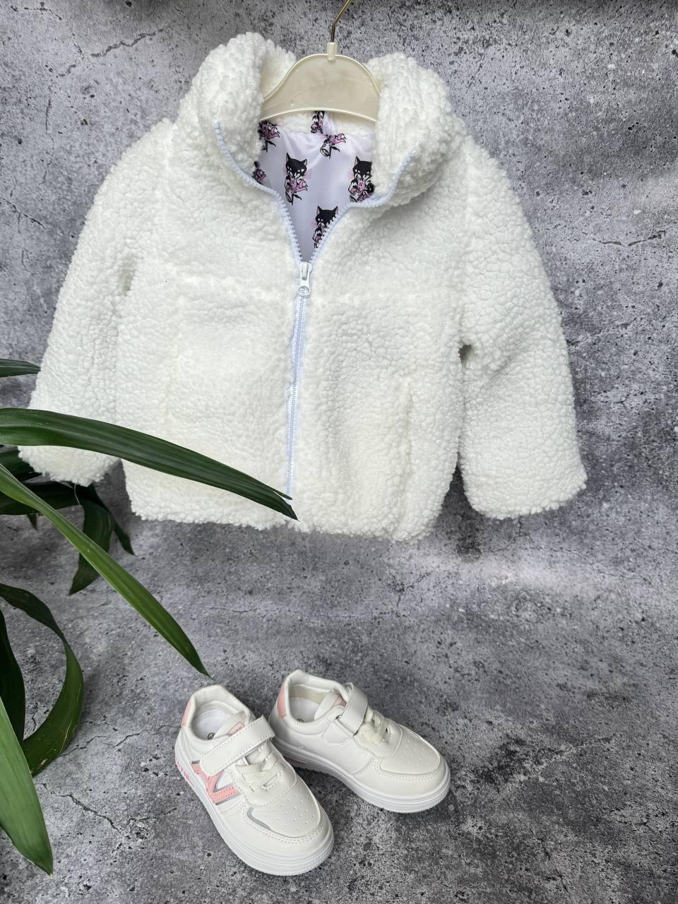 Дитяча демісезонна куртка Тедді (Teddy) для дівчинки весна/ осінь, весняна пухнаста кофта ведмедик - білий