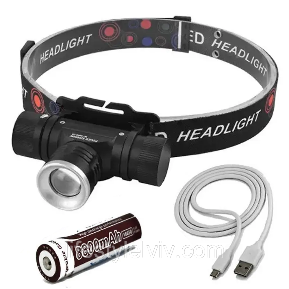 Налобний ліхтар Police 5808-T6, 1x18650, zoom, ЗУ microUSB / Світлодіодний ліхтарик на голову