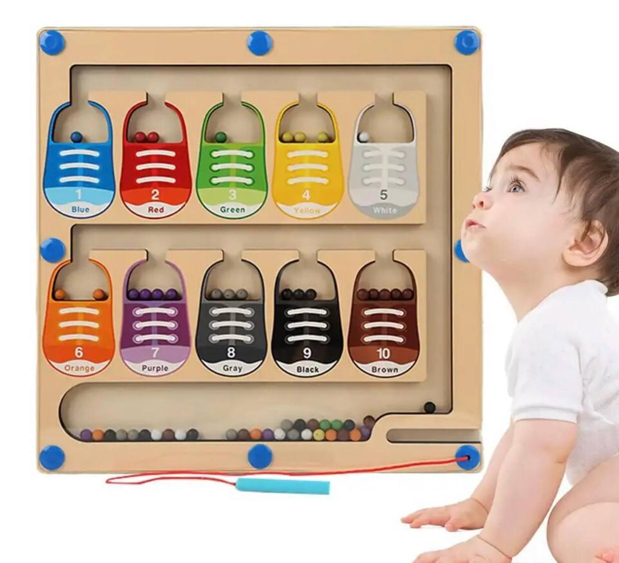 Розвиваюча гра для дітей у вигляді лабіринта з магнітною ручкою та кульками, іграшка-дошка з дерева з цифрами