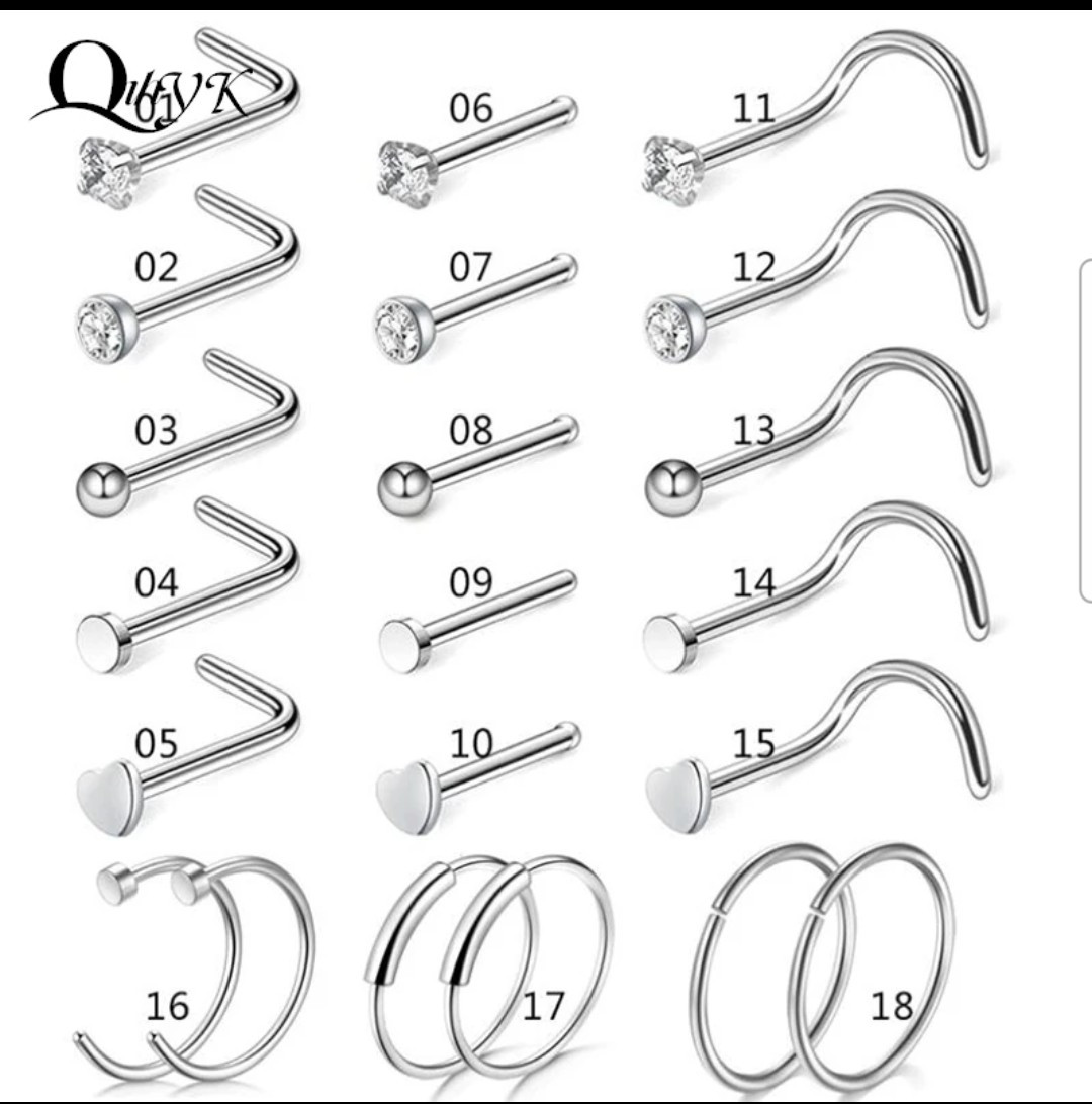 Прикраса для пірсингу носа. Сережки в ніс 20 шт. комплект, фото 1