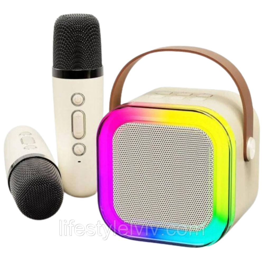 Дитячий бездротовий караоке мікрофон з колонкою 2в1 К12 / Бездротова Bluetooth колонка з підсвічуванням RGB