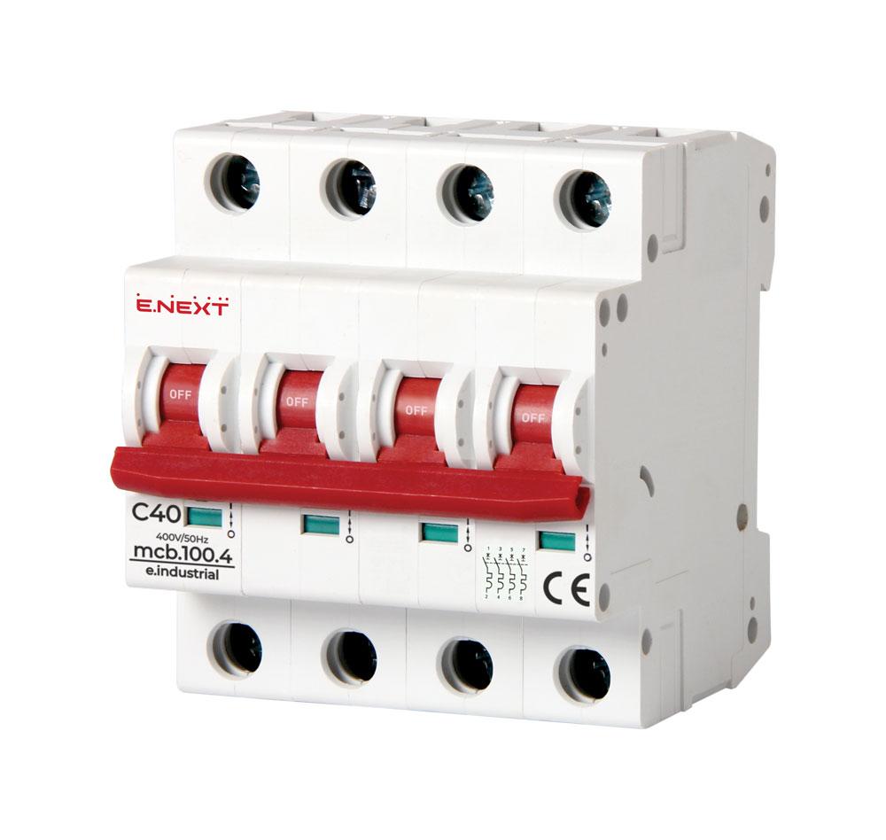 Модульний автоматичний вимикач e.industrial.mcb.100.4.C40, 4 р, 40А, C, 10кА