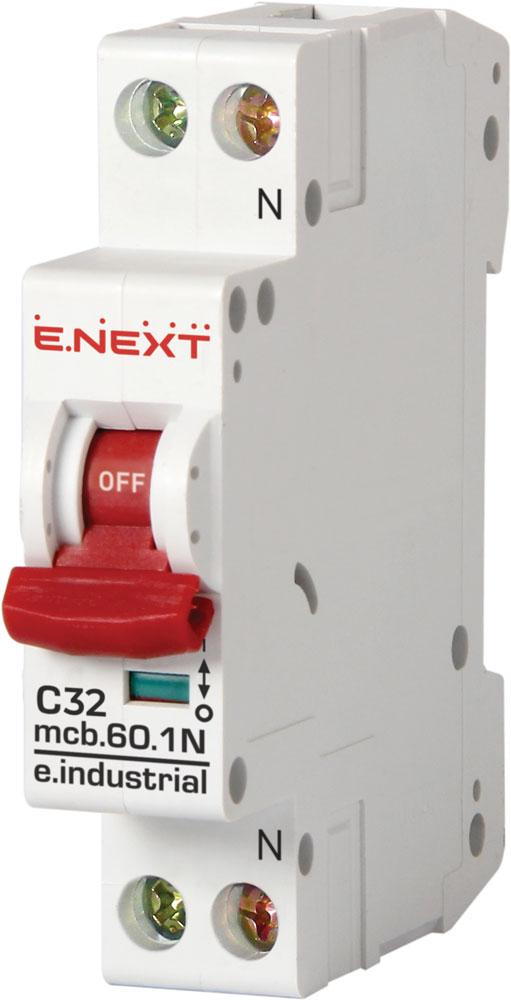Модульний автоматичний вимикач e.industrial.mcb.60.1N.C32.thin, 1+N р, 32А, C, 6кА