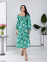 Платье женское легкое романтичное ниже колен миди А-силуэта в цветочный принт с разрезом на ноге размеры 42-48