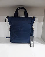 Cумка рюкзак тканевая женская вместительная с карманами модная под докумены А4 синяя Dolly 495