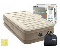 Надувний матрац, ліжко одномісне intex 64426 Ultra Plush з вбудованим електронасосом, 191x99x46 см бежева