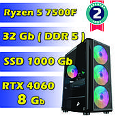 Игровой компьютер / ПК  AMD Ryzen 5 7500F  (6 x 5.0 GHz) / 32Gb DDR5 / SSD 1000 Gb / RTX 4060 8Gb