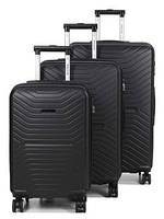 Комплект из 3х чемоданов поликарбон Франция большой, средний, маленький черный L M S Worldline 625