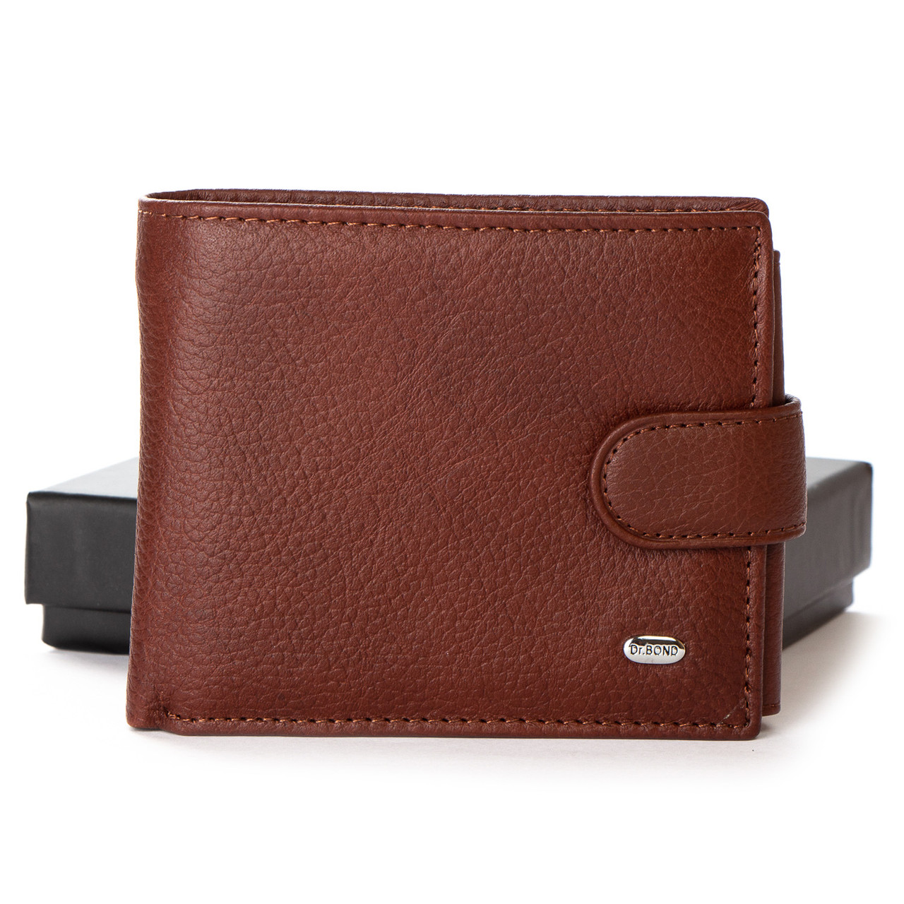 Гаманець чоловічий коричневий з відкидним відділом для карток на кнопці Dr. Bond M2