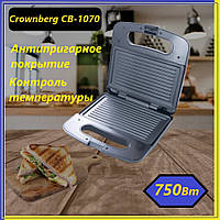 Сэндвичница бутербродница 750Вт sandwich maker crownberg cb 1070 с насадками, Электробутербродница гриль s