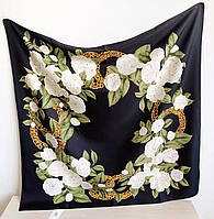 Шелковый платок Кристел розы 90*90 см черный