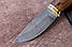 Ніж ручної роботи нескладний Боров, мисливський ніж з дамаської сталі, зі шкіряним чохлом у комплекті, фото 3