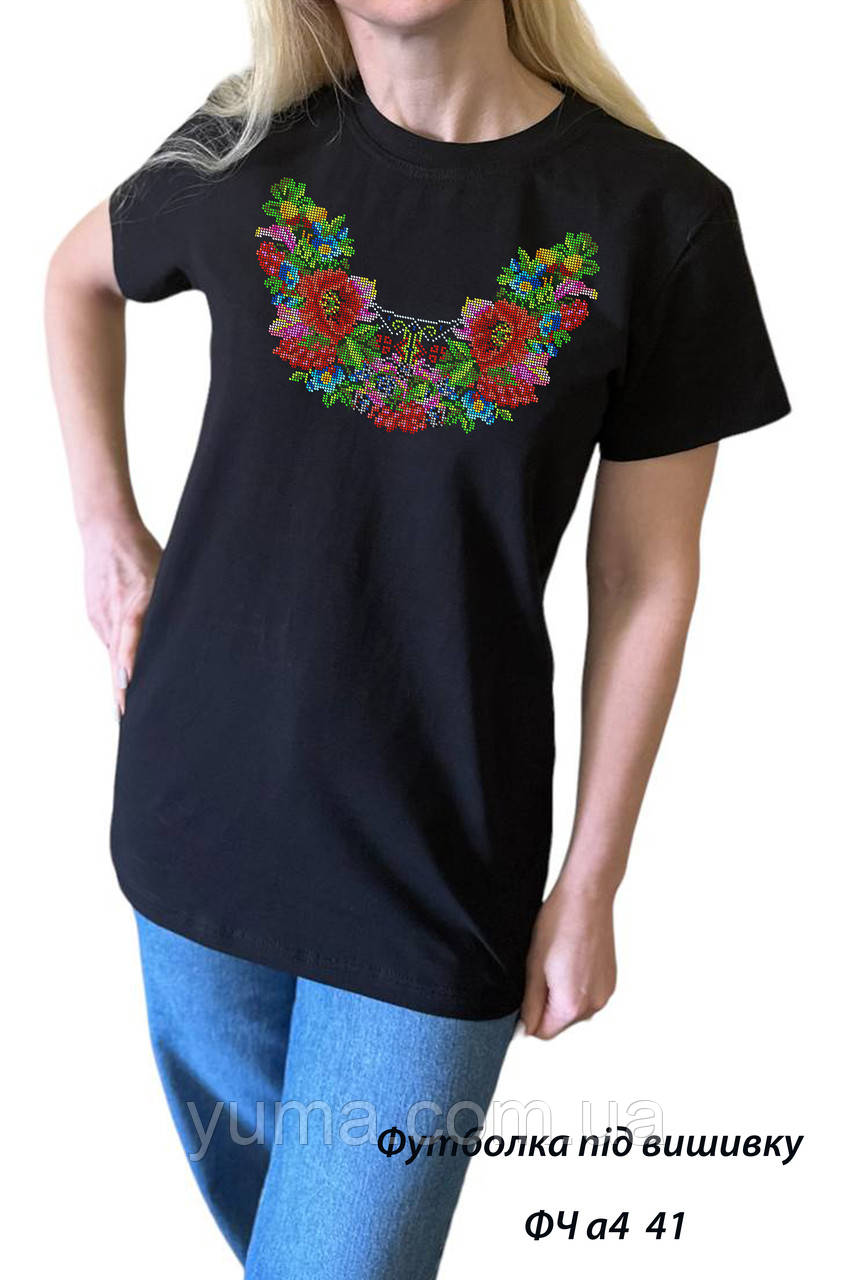 Чорна футболка під вишивку бісером, фото 1