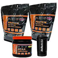 Protein сывороточный 80% белка + Gaba TM Bioline ( 4 кг ) для набора мышечной массы + Бцаа 2:1:1 + Шейкер