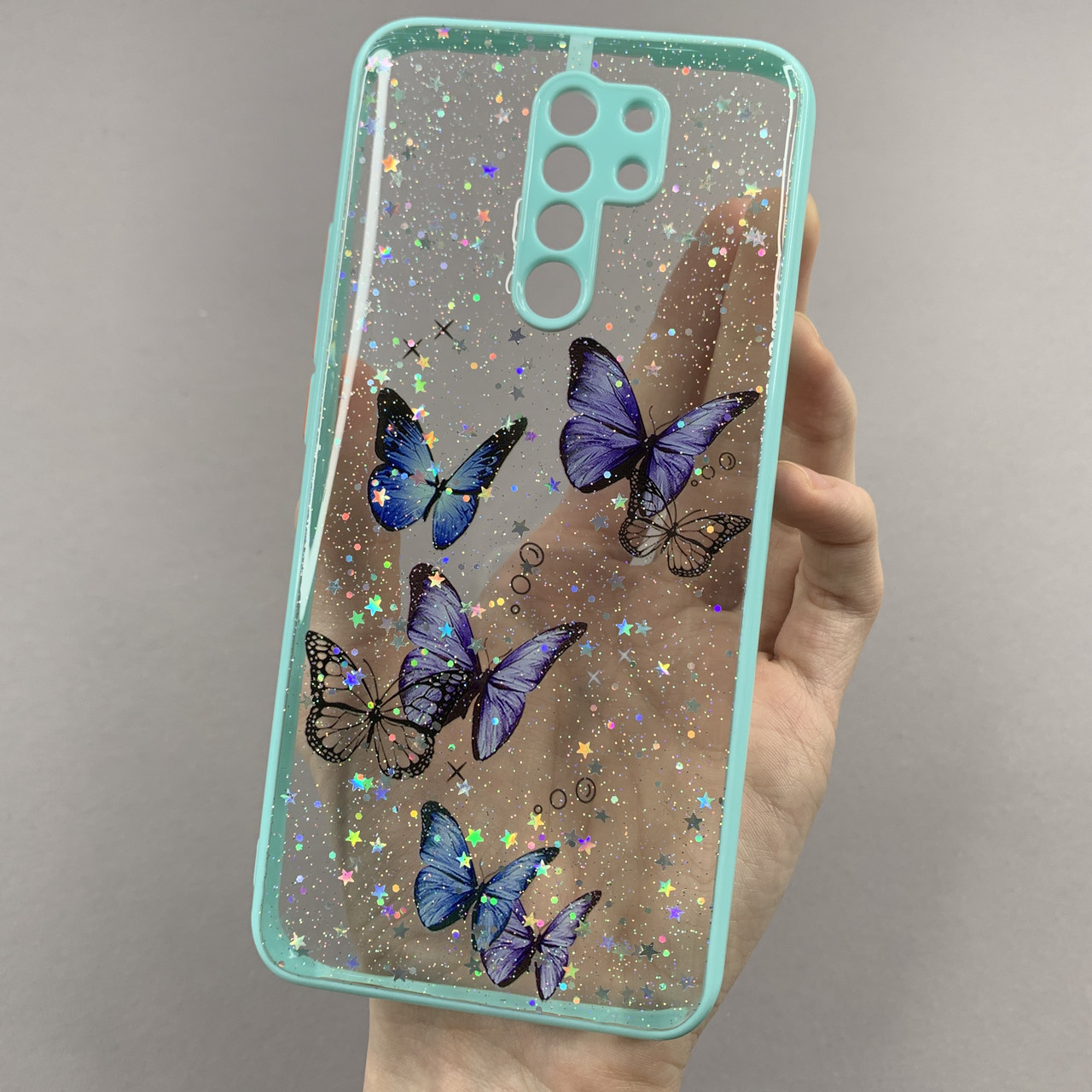 Чохол для Xiaomi Redmi 9 чохол з метеликами із захистом камери на телефон сяомі редмі 9 бірюзовий a0i