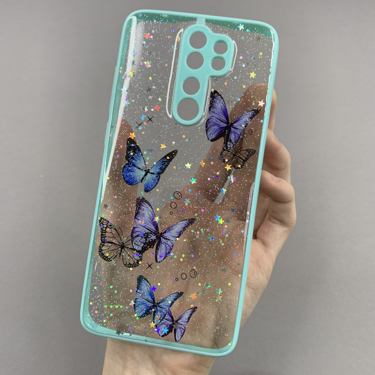 Чохол для Xiaomi Redmi Note 8 Pro чохол з метеликами із захистом камери на сяомі редмі нот 8 про бірюзовий a0i
