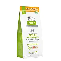 Сухой корм для собак Brit Care Dog Sustainable Adult Medium Breed 12+2 кг - курица и насекомые