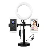 Кільцева Led Лампа Ring Light 16 см на Круглому Штативі з 2 Тримачами (зелена коробка), Набір для Блогера, фото 3