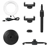 Кільцева Led Лампа Ring Light 16 см на Круглому Штативі з 2 Тримачами (зелена коробка), Набір для Блогера, фото 9