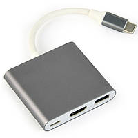 Адаптер-переходник USB-C на HDMI/USB 3.0/USB-C Cablexpert A-CM-HDMIF-02-SG - Vida-Shop