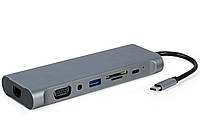 Док станция USB-C 8в1 (USB хаб 3.0/HDMI/DisplayPort/VGA/PD/картридер Cablexpert A-CM-COMBO8-01 - Lux-Comfort