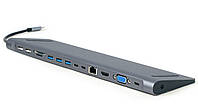 Док-станція USB-C 9в1 (USB-хаб + HDMI/VGA/PD/картридер/LAN/3.5-мм аудіо) Cablexpert A-CM-COMBO9-01- Vida-Shop