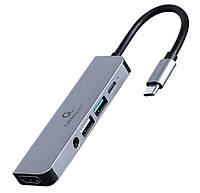 Док станция USB-C 5в1 (хаб/HDMI/PD/Аудио 3,5), серый Cablexpert A-CM-COMBO5-02 - Lux-Comfort
