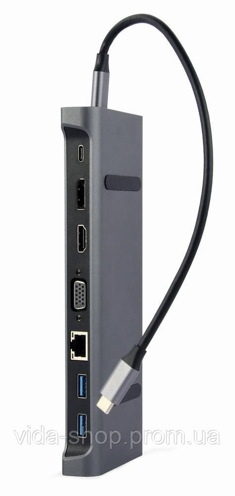 Док-станція USB-C 9в1 (USB-хаб + HDMI/VGA/PD/картридер/LAN/) Cablexpert A-CM-COMBO9-02 — Vida-Shop