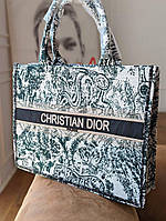 Брендовая женская сумка шопер Диор Большой женский шопер Dior Текстильный брендовый шопер Christian Dior тигр Зеленый