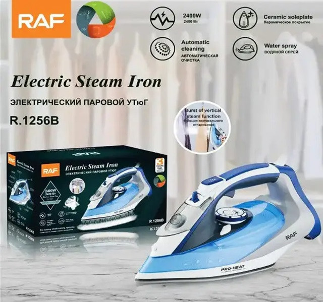 Праска RAF R1256B, Домашня парова праска з потужністю 2400w з керамічною підошвою з подачею пари