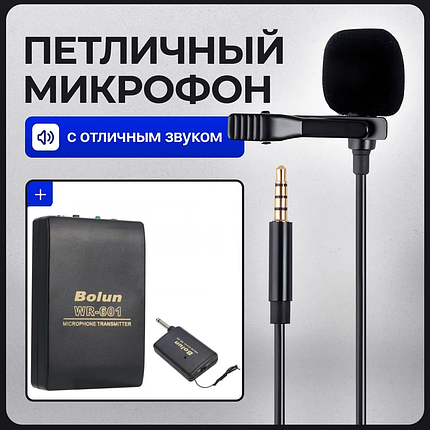 Мікрофон петличний бездротовий WR-601, Мікрофон для відеокамери/фотоапарата з перехідником, фото 1