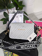 Сумка женская Michael Kors кросс-боди белый Майкл Корс на широком ремне