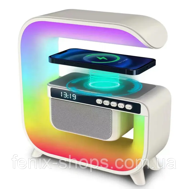 Нічник акумуляторний RGB G3 з Bluetooth колонкою FM-радіо та бездротовою зарядкою 15 W