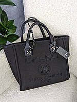 Сумка женская шопер Chanel Deauville Large Шанель черный + черные буквы