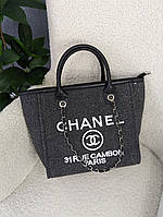 Сумка женская шопер Chanel Deauville Large Шанель темно-серый Материал: эко-кожа, текстиль с фирменной вышивко