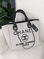 Сумка женская шопер Chanel Deauville Large Шанель серо-бежевый Материал: эко-кожа, текстиль с фирменной вышивк