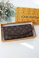 Женский кошелек Louis Vuitton коричневый + черный большой овальный Луи Виттон 6 слотов для карт