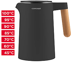 Чайник електричний Concept RK3302 Salt & Pepper 1,5 л з регулюванням температури електрочайник, фото 3