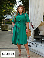 Платье-рубашка женское полубатальное на пуговицах средней длины лён размер 50-56, цвет как на фото