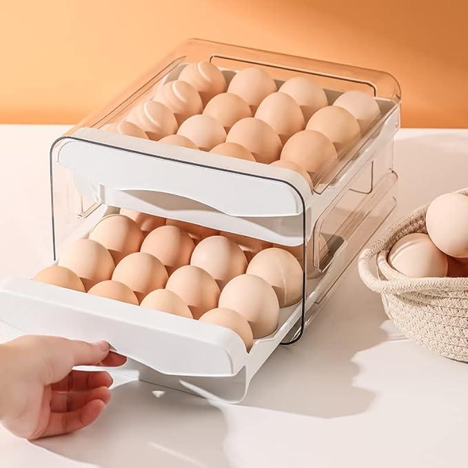 Ящик для зберігання яєць GuoTcusy, висувний тип, штабелований, прозорий, пластиковий для 32 яєць