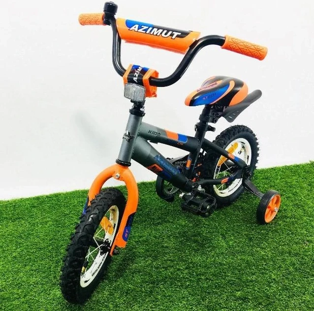Велосипед дитячий із страхувальними коліщатками, якісні велосипеди для дітей AZIMUT STITCH 12 дюймів