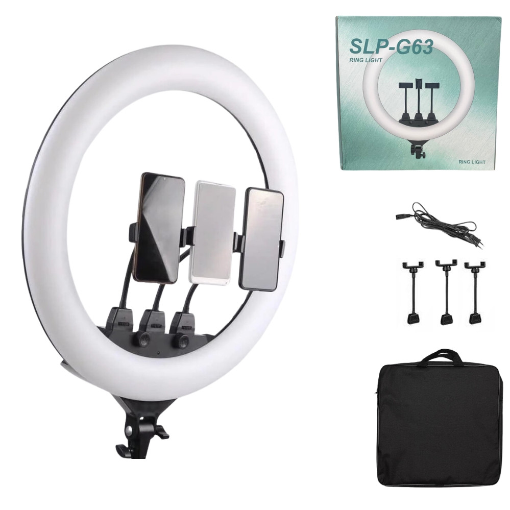 Кільцева світлодіодна лампа 55 см SLP-G63 з пультом сумкою та 3 тримачами LED лампа для фото та відеозйомки, фото 1
