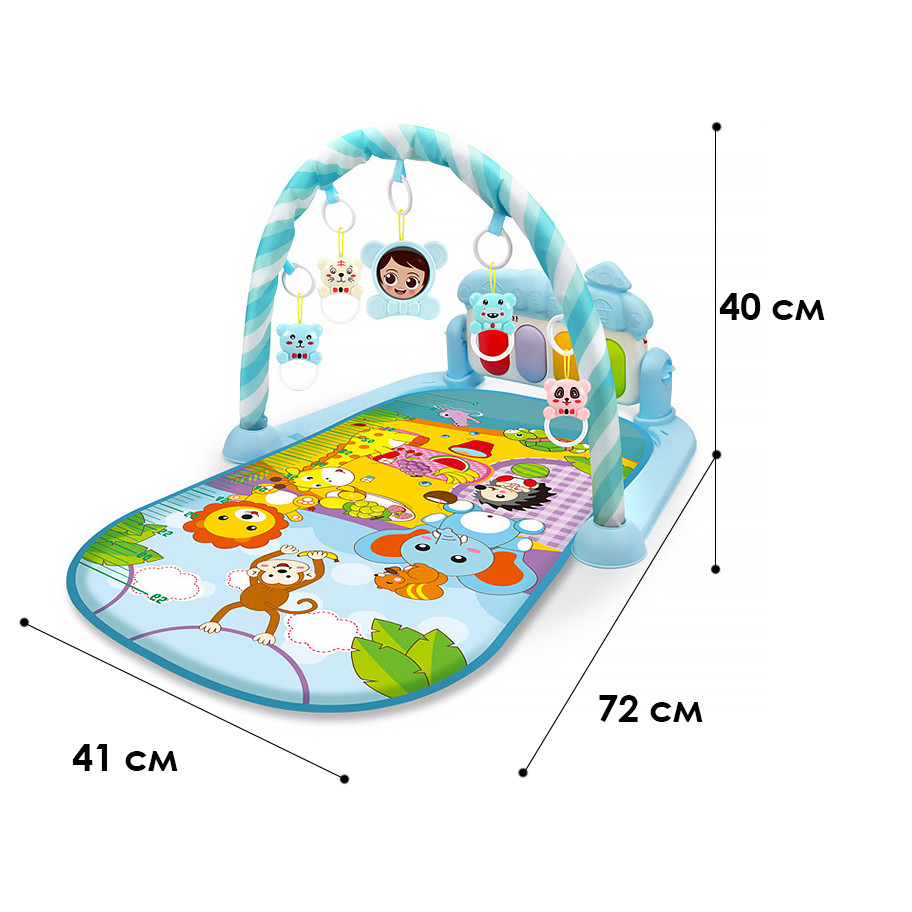 Коврик музыкальный детский игровой с игрушками и и пианино для младенцев Blue - фото 1 - id-p2112431773